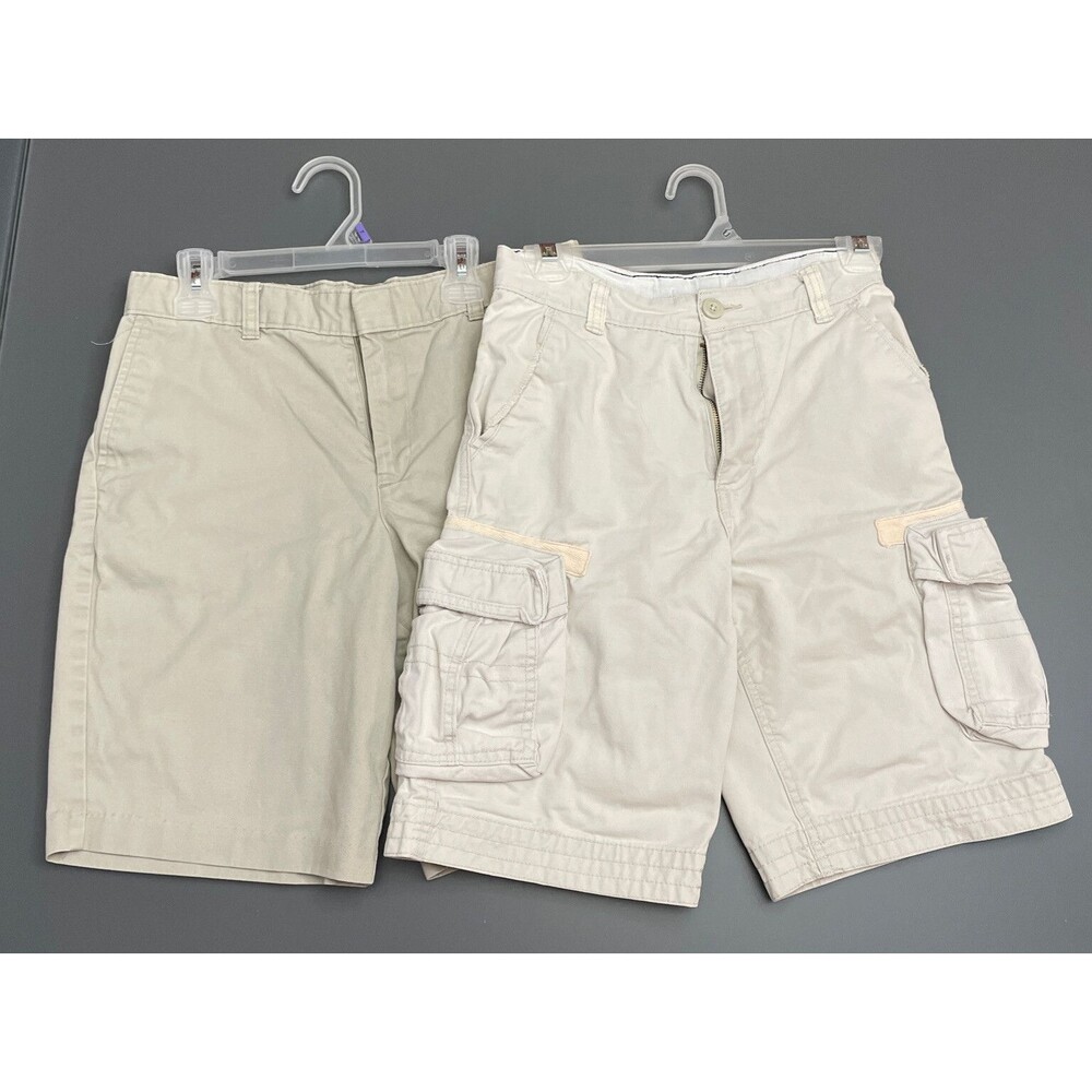 Lot 2-Boy's Cargo Shorts Size 12 Youth Pockets Adjustable Waist School Uniform